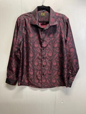 Barry Wang Men's Long Sleeve Button Down Paisley Print Dress Shirt Size Medium